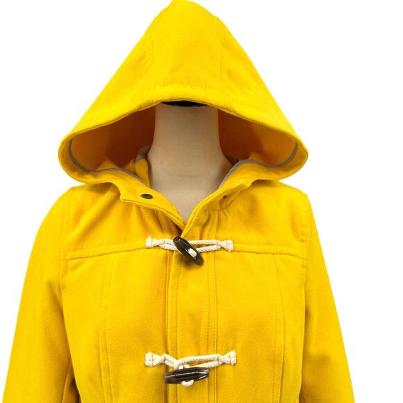 Old Navy Y2K 2012 Bright Yellow Felt Toggle Hooded Winter Peacoat - Picture 4 of 12